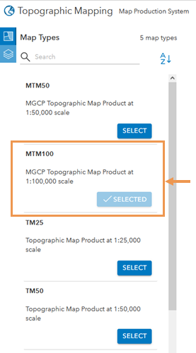 The Map Types pane with the MTM100 map type selected